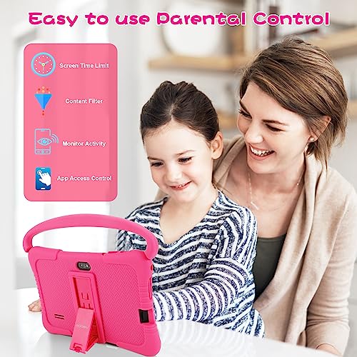 Image of Veidoo Kids Tablet, 7 inch Android 1GB Ram 16GB Storage, Toddler Tablet with IPS Screen, Parent Control, Bluetooth, WiFi, Kid-Proof case with Kickstand, Learning (Light Pink)
