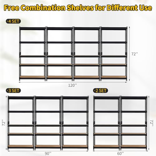 Image of Garage Shelving Heavy Duty Storage Shelves 2000Lbs Capacity, 5 Tier Adjustable Metal Shelving Unit 30 inch W x 12 inch D x 60 inch H, Industrial Utility Rack for Kitchen Pantry