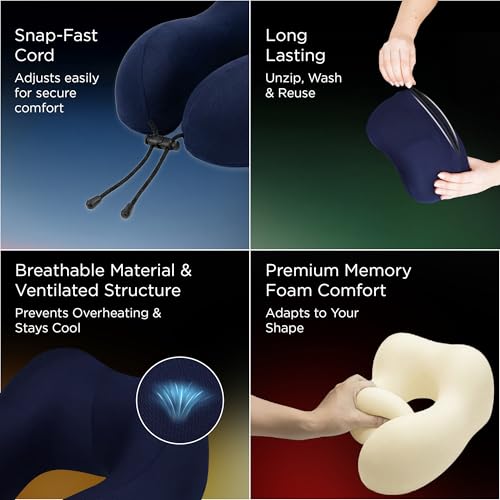 Image of Dr Trust USA Travel Neck Rest Pillow for Airplanes, Memory Foam Air Travelling Head Rest Support for Adults Flights Accessories Orthopedic Aircraft Pillow Recommended for Neck Pain -358