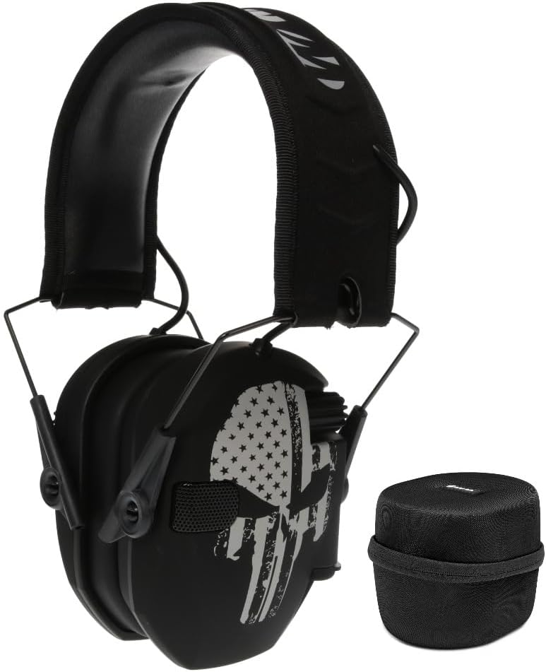 Walker's Game Ear Razor Slim Electronic Lightweight Shooting Hunting Range Hearing Protection Muffs (Black) Bundle with Protection Case (2 Items)