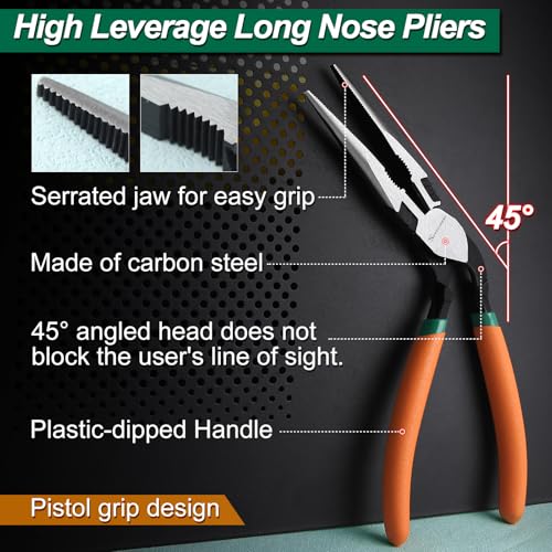 SPEEDWOX High Leverage Long Nose Pliers Pistol Grip Pliers High Leverage Pistol Grip Professional Tool Wire Cutters Reduce Effort by 35% Offset Angled Head Offers Increased Access and Leverage - Image 3