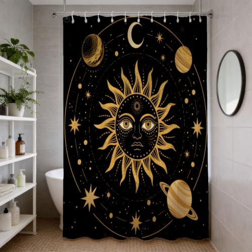 Rideau de douche 200x200 soleil et lune en polyester haut de gamme style rétro - 4
