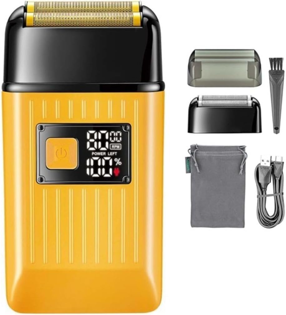 Professional Electric Head Shaver for Bald Men – Rechargeable Waterproof Foil Shaver & Beard Trimmer(Color:Yellow with Box)