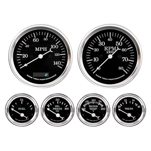 RACETECH Classic 6 Gauge Set ECU Based Speedometer 140MPH - Black Dial