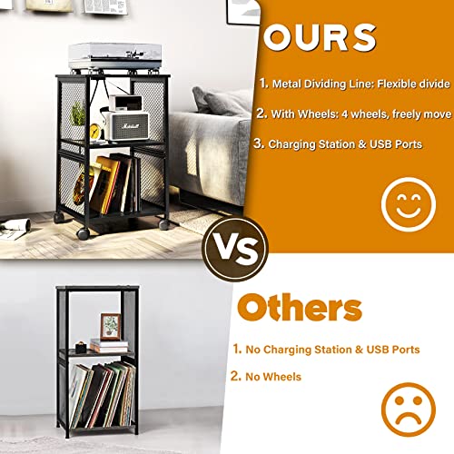 Tc-Homeny Vinyl Record Storage Table, 3-Tier Record Player Stand With 3 Quick-Release Divider, Fashion Vinyl Storage Cabinet Display Shelf For Bedroom Living Room And Office #TOP3