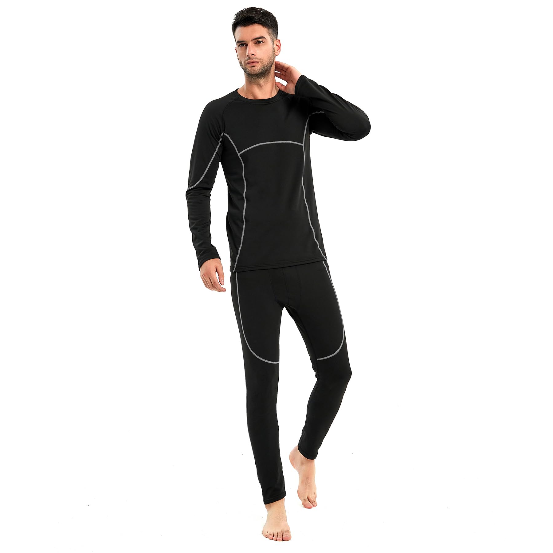 AMZSPORT Intimo Termico Uomo Set di Maglietta e Pantaloni a Compressione Asciugatura Rapida per Sci Palestra Ciclismo Calcio Corsa