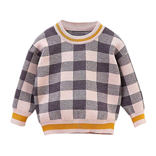Toddler Baby Girl Plaid Sweater Kid Long Sleeve Ruffle Warm Spring Fall Winter Pullover Tops Outfits Clothes (Grey, 1-2T)