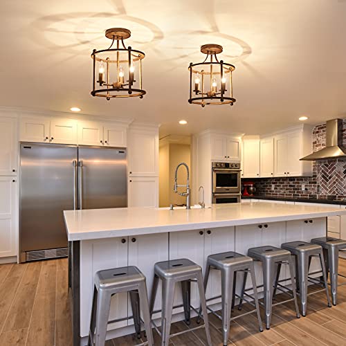 Uofus Y-1000 3-Light Farmhouse Vintage Semi Flush Mount Ceiling Light Fixtures In Rustic Bronze Metal Chandelier thumb #5