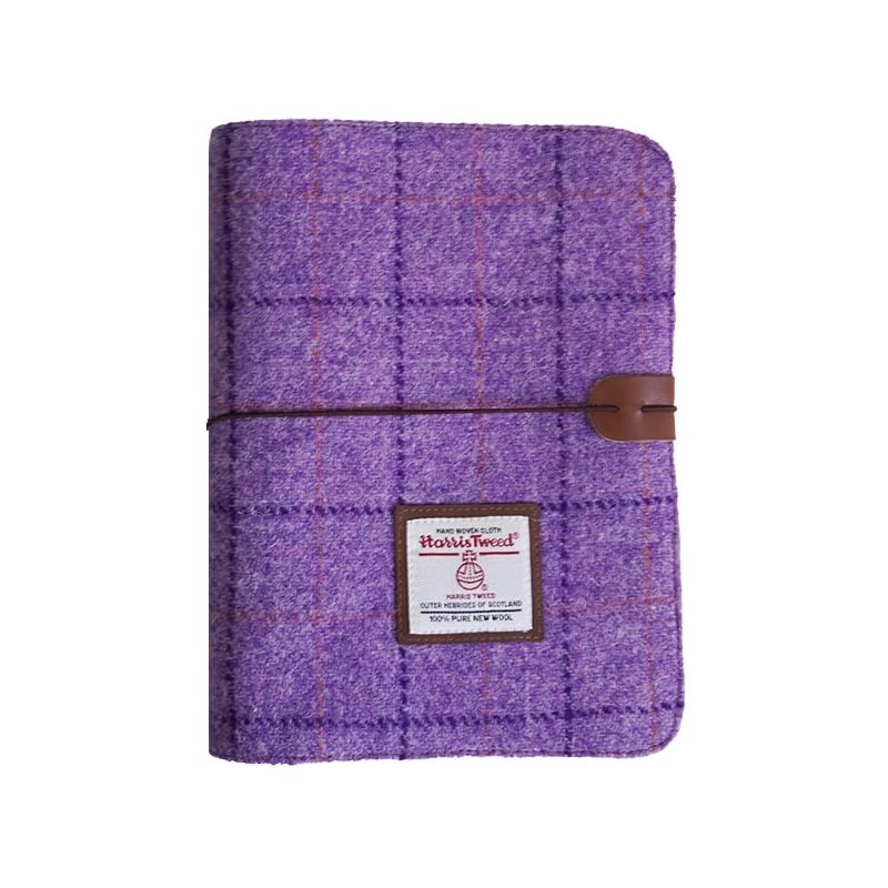 Harris Tweed A5 Notebook Binder, Wool Fabric Refillable Binder, 6 Ring Planner with Refill Papers, Pen Loop A5 Size Notebook Journals (Purple)