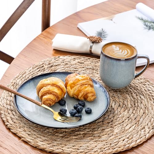 Image of LERATIO Ceramic Dinnerware Sets for 4,16-Piece Reactive Glaze Plates and Bowls Set with Mugs,Highly Chip and Crack Resistant | Dishwasher,Microwave & Oven Safe Dishes set-Gray White