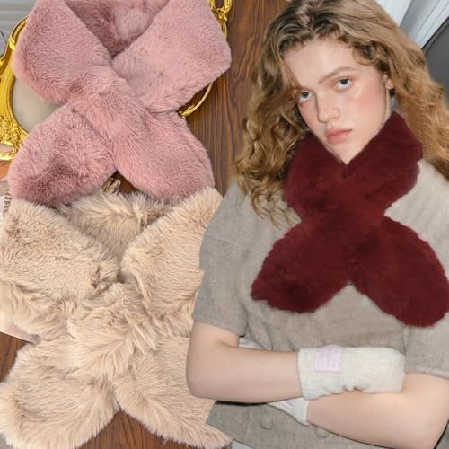 1pcs Winter Thicken Plush Cross Scarves Soft Scarves Women Cold Protection Neck Warmer Elegant Scarf,82 * 10CM3