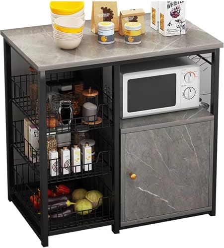 Cocina, ABENNLY Mueble Organizador Multiusos para Cocina,Alacena De Almacenamiento, Estantes Organizadores Microondas, con Repisas y 3Canastillas Cocina, Oficina o...