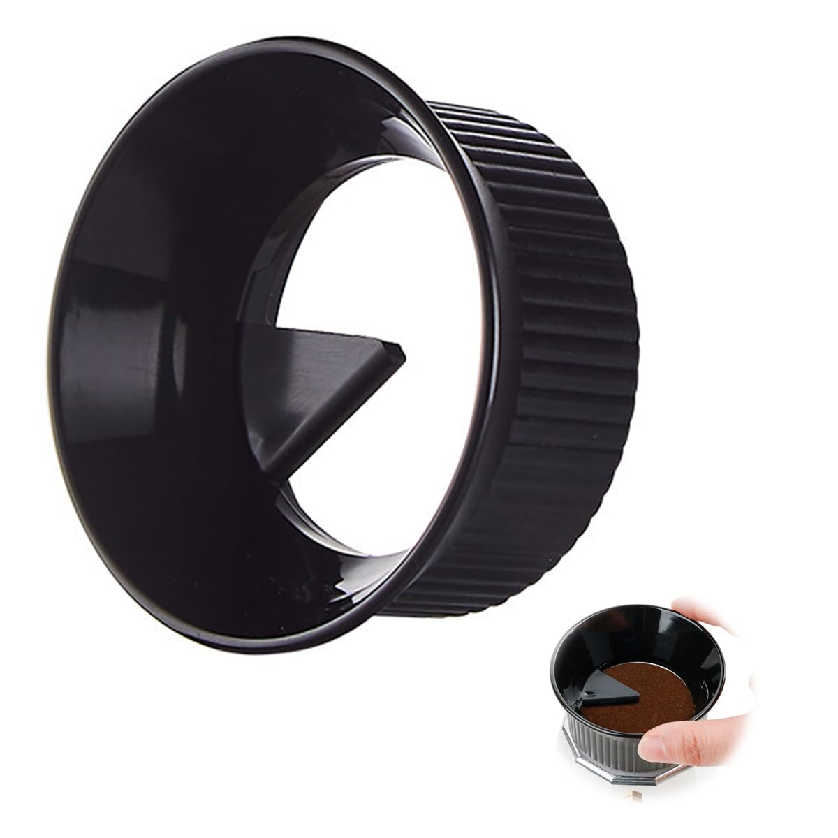 Riven Moka Pot Funnel Kaffeepulver Dosierring Pulverempfänger und Dosierwerkzeug für 3 Tassen Espressomaschine (Schwarz)