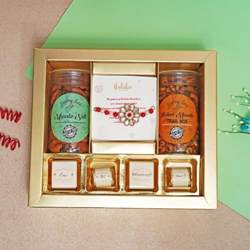 Image of Velvet Fine Chocolates Ribbon of Love Sweets Box | Assorted Chocolates & Kundan Rakhi Combo | Perfect for Rakshabandhan | Pack of 1