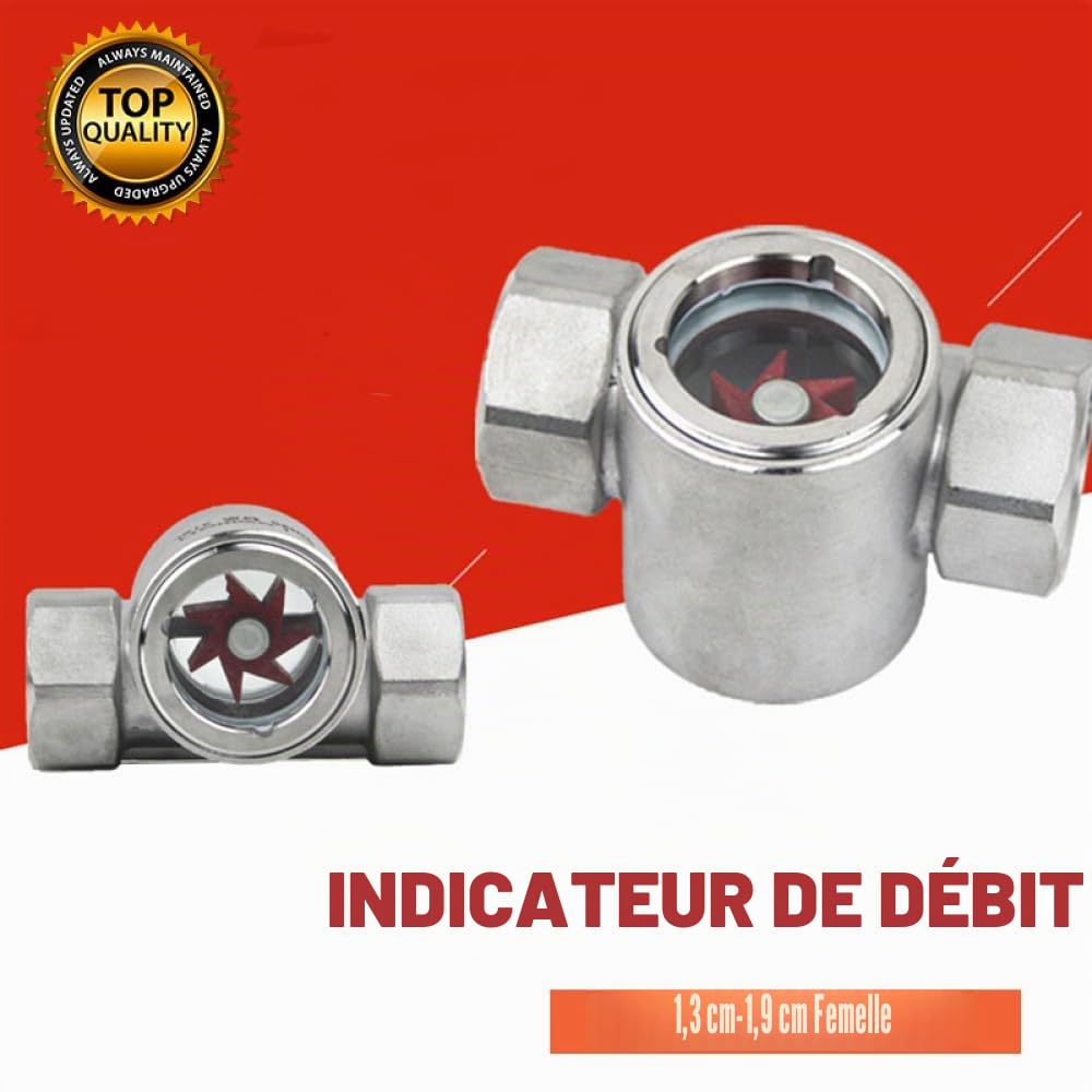 Indicateur de débit en acier inoxydable 1/2" pour fenêtre - Indicateur de débit d'eau avec roue - Affichage visuel pour ordinateurs et systèmes de refroidissement par eau