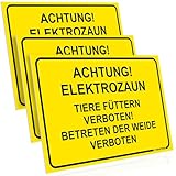 PRINTIMA 3x Schild „ACHTUNG! Elektrozaun – Tiere füttern verboten! Betreten der Weide verboten” 32x21 cm – PVC Warnschilder + Montagematerial – Weide sicher kennzeichnen