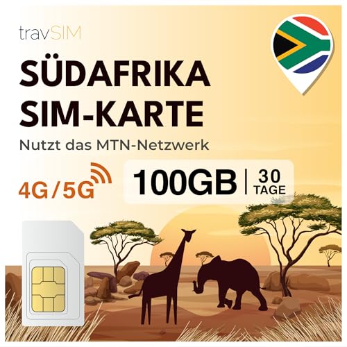 travSIM Südafrika SIM-Karte | Nutzt das MTN-Netz | 100GB Mobile Daten mit 4G-Geschwindigkeit|SIM-Karte für Südafrika kann bis zu 3 Geräte hotspotten. | Gültig für 30 Tage