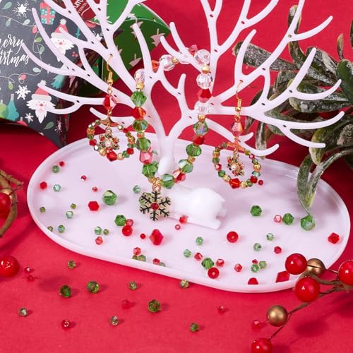 SUNNYCLUE 1 Box 1100Pcs Bicone Glass Bead Christmas Faceted Beads Bulk Assorted Transparent Crystal Red Green Xmas Winter Loose Spacer Gem Bead for Bracelets DIY jewellery Making Necklace Crafts Findi - Image 4