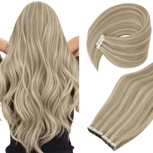 Image of Ve Sunny Hair Tape in Extensions 24Inch Long | Golden Blonde Highlights Light Blonde,50g 20Pcs,Easy to Maintain,for Wedding