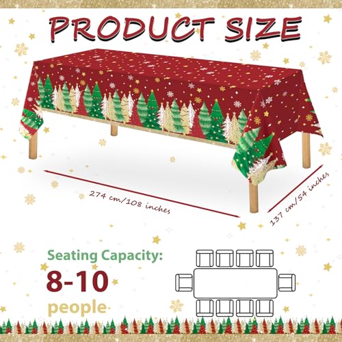 OQOQ Disposable Christmas Tablecloth (Red, 3 Packs), 108"x54" Red Christmas Party Decorations Table Cloth Plastic Table Cover for Buffet Picnic Dinner Centerpieces Decor – Image 2