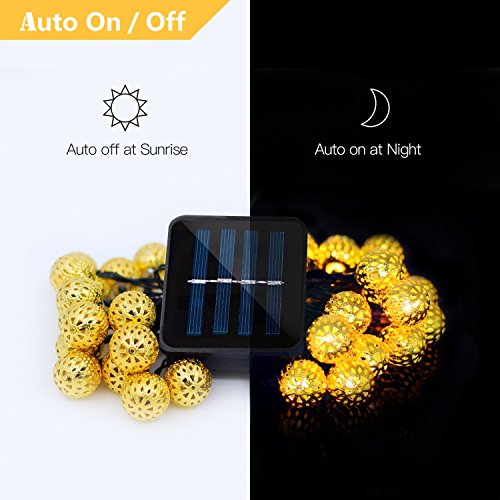 Goodia Outdoor Fairy Lights Solar Powered, 10.49Ft 30 Leds Moroccan Globe String Lights Golden Wedding Lights, Bedroom Window Garden Patio Decorations, Warm White #TOP3