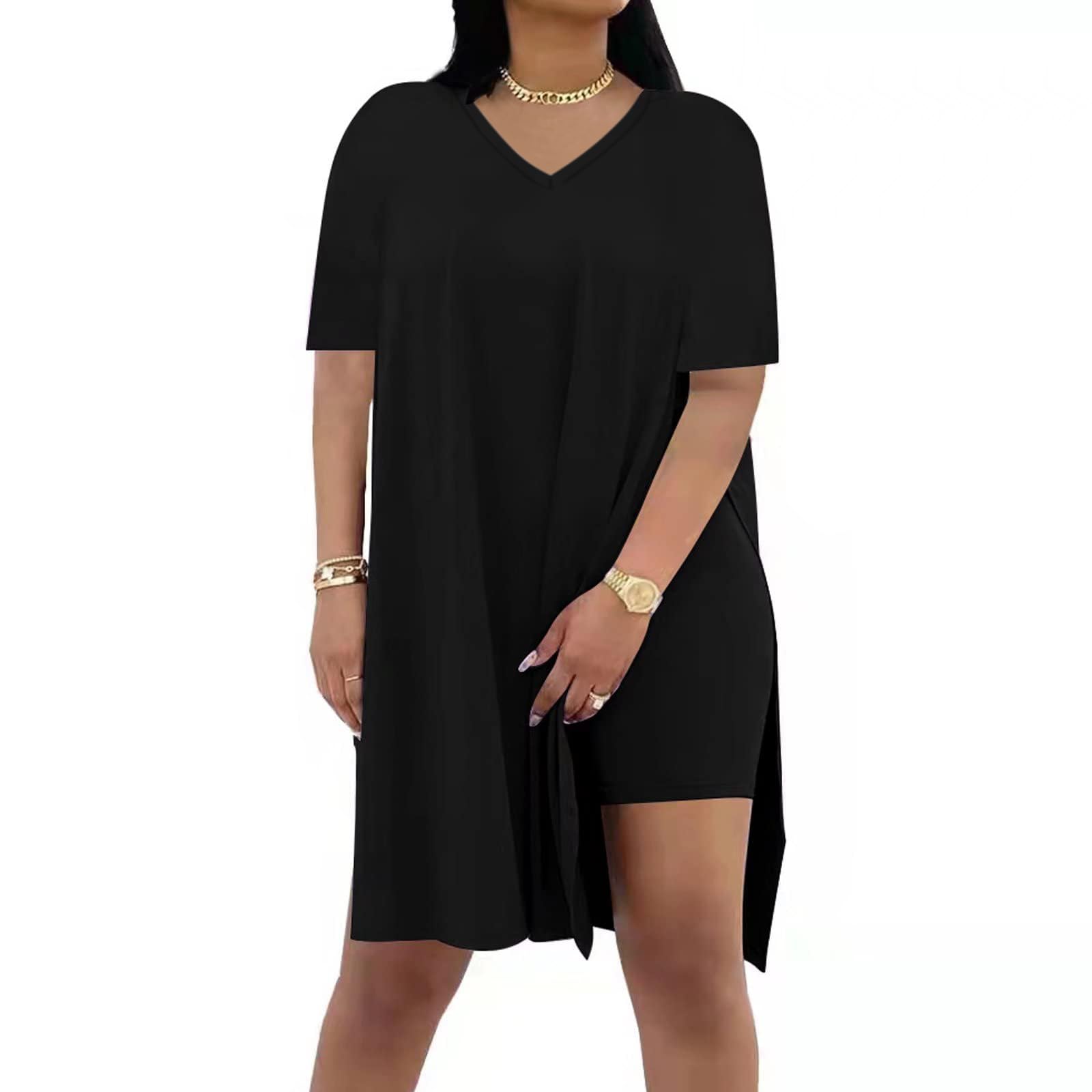 Difanlv Plus Size Women 2 Piece Outfits, Short Sleeve Tunic Tops Bodycon Biker Shorts Set, Summer Casual Oversized Tracksuit
