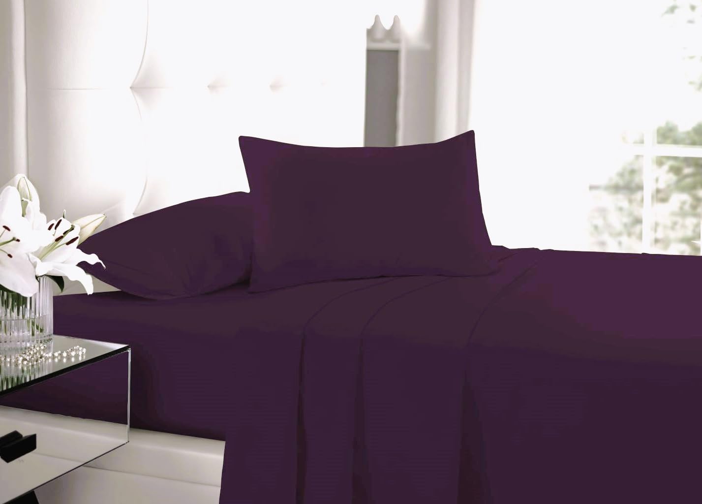 Fitted Sheet Extra Deep 16"/40CM Deep 100% Poly Cotton Percale Deep Fitted Sheet Machine Washable (Super King, Plum)