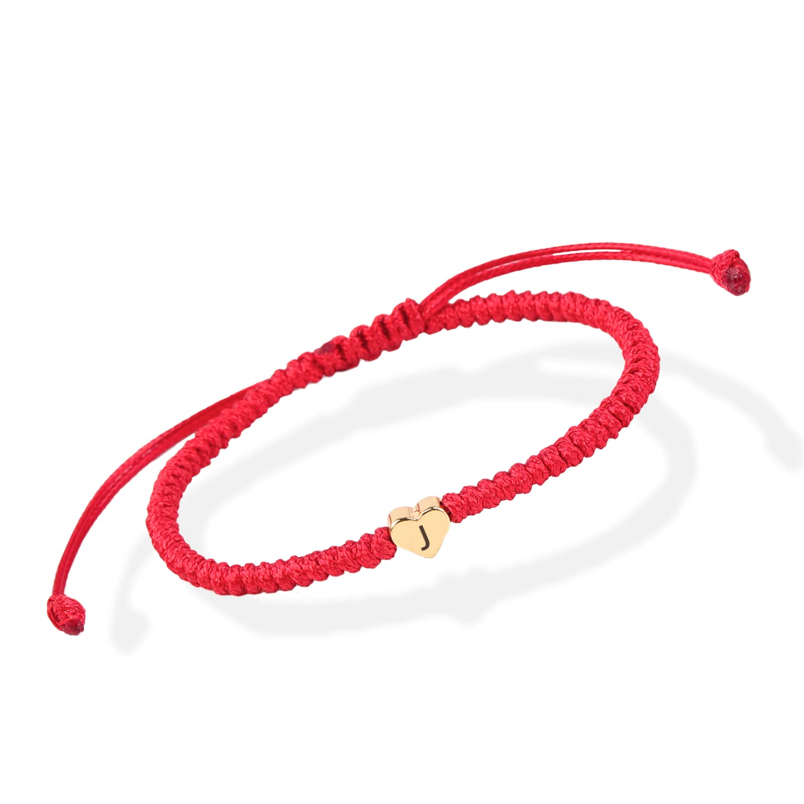 Armband mit Buchstaben und Herz für Pärchen, Initial Armband A-Z Gravur Armband für Frauen und Männer, Partnerarmband Freundschaftsarmband Geschenk Paar Valentine's Day Geschenke (Rot, J)