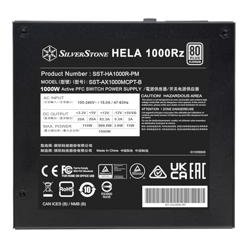 Image of Silverstone Technology HELA 1000Rz 80 Plus Platinum 1000W ATX 3.1 & PCIe 5 Fully Modular ATX Power Supply, SST-HA1000R-PM