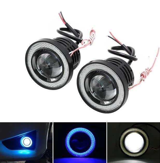 Image of AutoBizarre Car Fog Lamp Blue Angel Eye LED DRL Projector Cob Light 89mm (3.5 inches Front, 2.5 inches Back) - Set of 2