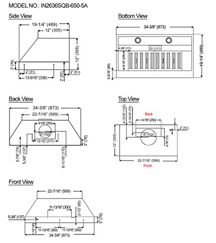 Kobe Range Hoods In2636Sqb-650-5A Insert Range Hood, 36-Inch, Stainless Steel #TOP4