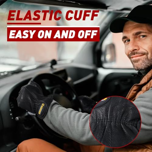 HANDLANDY Leather Winter Work Gloves, 3M Thinsulate Lining Deerskin Warm Working Gloves - Image 2