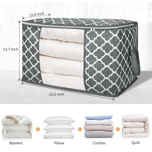 Image of 90 L Large Storage Bag Clothes Storage Organizer with Durable Handles for Closet Storage, Comforter, Blanket, Clothing, Bedding and Toys 6 Pack