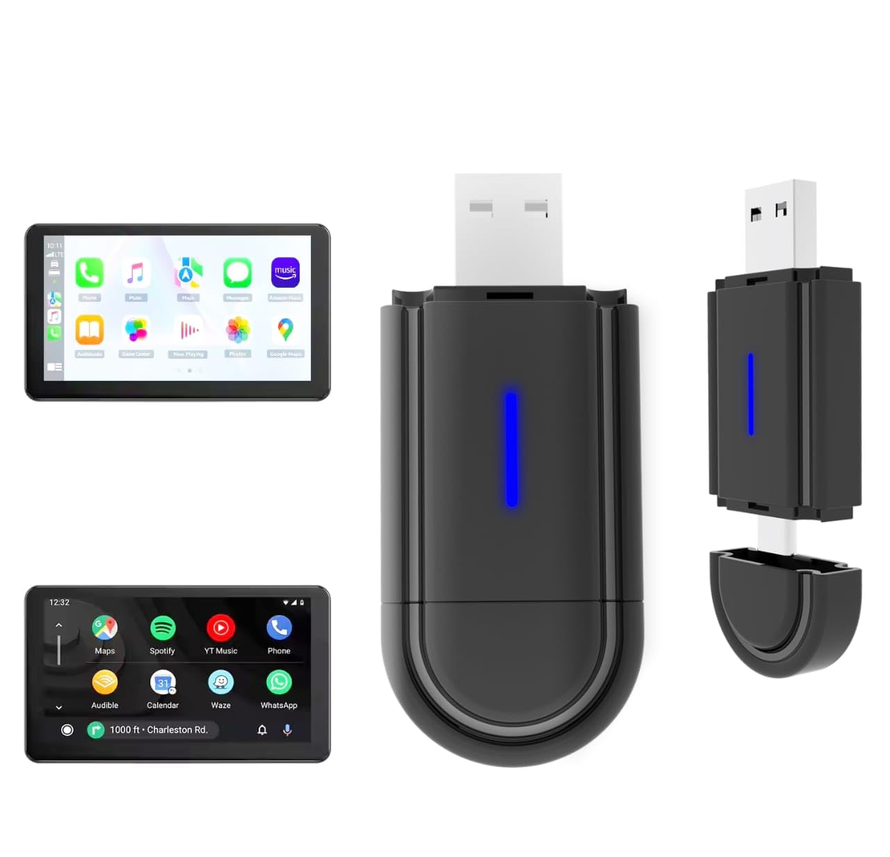 roger's wireless carplay and android auto adapter, usb dongle for wired to wireless conversion, quick connect & auto reconnect, bluetooth 2.4 & 5.0ghz wifi, & setup for ios & android. usb a & type c