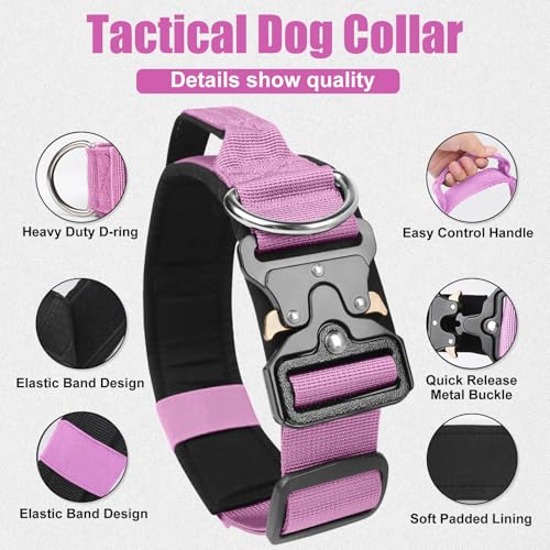 AKOFIC Taktisches Hundehalsband mit Griff, Breites Halsband Hund Gepolstert aus Nylon, Verstellbar Robuster Dog Collar mit Metallschnalle für Mittlere Große Hunde (Lila, XL)