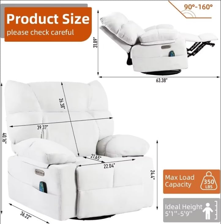 Sillón reclinable eléctrico blanco chenille miniatura 2