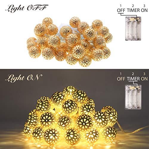 Louis Choice Moroccan String Lights Battery Powered 40 Golden Led Globe String Lights With Timer Warm White Lights For Wedding Party, Holiday, Birthday, Home Decor, Christmas, Auto On Off, 16 Ft #TOP2
