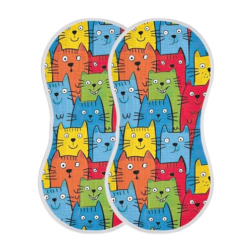 xigua Colorful Cats Baby Burp Cloths for Newborn Boys and Girls 2 Pack, Soft & Absorbent Cotton Baby Burp Cloth, Baby Washcloths, Newborn Towel, Burp Rags2
