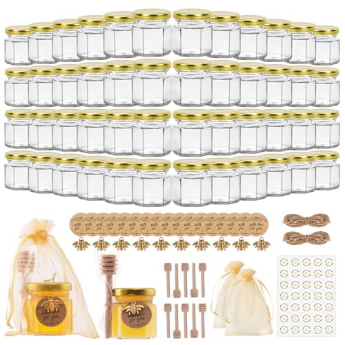 SZUAH 48 Pack 1.5 oz Mini Honey Jars with Dipper, ...