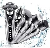 Rasoio Elettrico Barba, 5-in-1 Rasoio Elettrico Uomo con Trimmer per Capelli Barba Naso Orecchie, 3D Wet & Dry Rasoi Elettrici, Impermeabile USB Ricaricabile