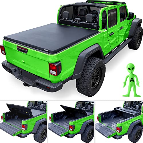 Alien Sunshade Jeep Gladiator Bed Cover - Jeep Gladiator Accessories 5ft Trifold Soft Truck Bed Tonneau Cover w/ 2020-2026 Compatibility - Weatherproof Durable Vinyl Easy Installation