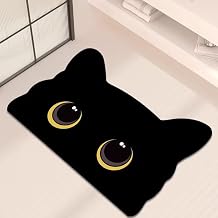 Cat Shaped Bathroom Rug, Natural Rubber Non-Slip Bottom Bath Mat with Big Eyes Design cat, 24" x 16"