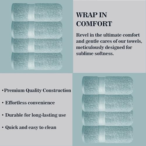 Image of Sulfar 100% Combed Cotton, Quick Drying Highly Absorbent, Luxury Hand Towel Set (Pack of 4, 40 X 70 cm) Nile Blue