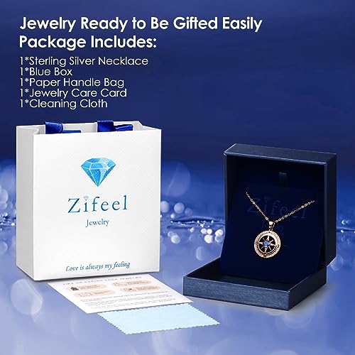 Compass Necklace Gifts for Women wife - S925 Sterling Silver Birthstone Necklaces for Women - Anniversary Birthday Gifts for Her Wife Girlfriend - Valentines Mom Mothers Day Christmas Gifts Jewelry for Women 6