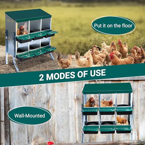 Chickens Laying Boxes for Chicken Coop with Legs, 6 Compartments Chicken Nesting Boxes, with Removable Tray, Easy Cleaning, for Hens Outdoor Chicken Coop Farm Yard, Green by CuisinSmart - Image 9
