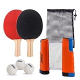 GSE Games & Sports Expert Anywhere Portable Ping Pong Table Tennis Set to Go - Includes Retractable Net & Post, 2 Paddles & 3 Ping Pong Balls (4 Colors) (Orange)