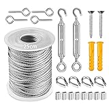 1. Paket eingeschlossen - Schließen Sie 25meter PVC-überzogenes Drahtseil, 2PCS Augen-Spannschloss, 4PCS Drahtseil-Kauschen, 4PCS Draht-Augen-Bügel, 8PCS Aluminiumcrimpschleife ein, 2PCS Halter.