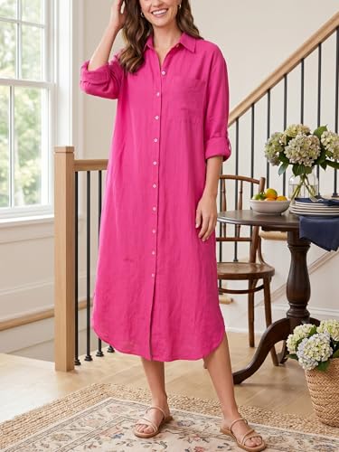 Image of Kuraki Women's Casual Print Button Front Maxi Shirt Dress