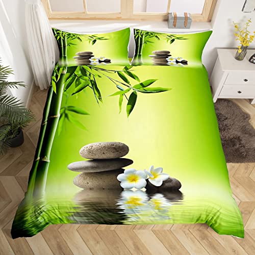 Pierre Zen Housse de Couette Green Bambou Parure Housse de Couette Meditation Parure de Lit 220x240cm Tranquil Nature Ouvrages d'art Ultra Doux Décor de...