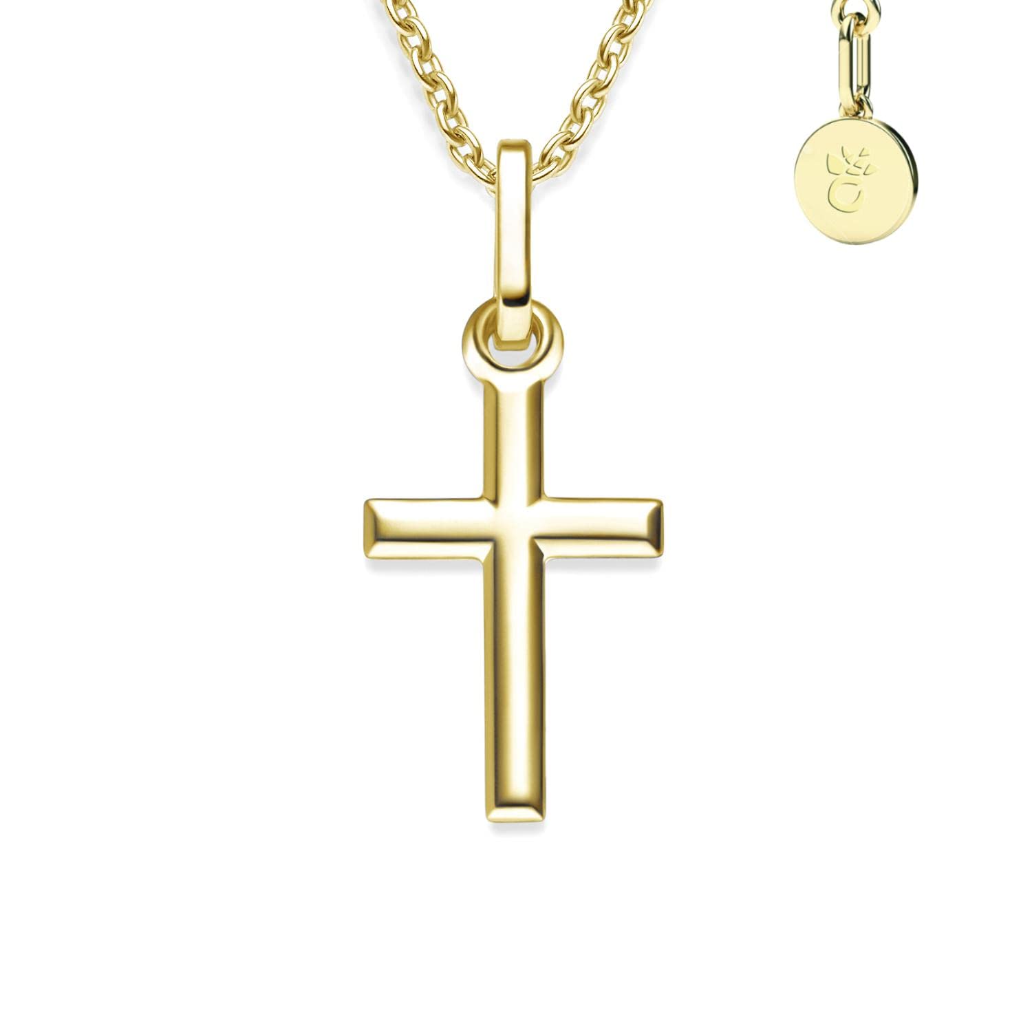 Kreuz Kette Taufkette Mädchen Junge Baby Gold (Silber 925 vergoldet) | Halskette mit Kreuzanhänger klein Kreuzkette Kinder, Schmuck Geschenk zur Geburt Taufe Kommunion Taufgeschenk Patenkind